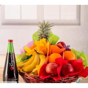 Basket of Fresh Fruit and Juice